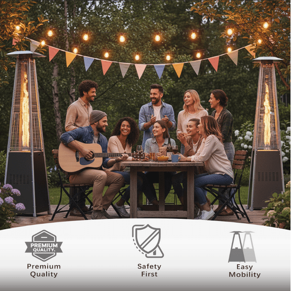 Enyopro Patio Heater, 48000 BTU Pyramid Propane Patio Heater, Glass Tube Outdoor Heater with Wheels, 5-Min Quick Heating for Patio, Backyard, Garden, Porch and Pool