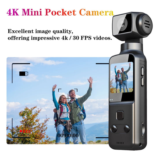 MARVUE 4K Body Camera with External Microphone, 270° Rotatable Mini Video & Audio Pocket Camera Ideal for Outdoor, Bike, Travel, 32GB Included