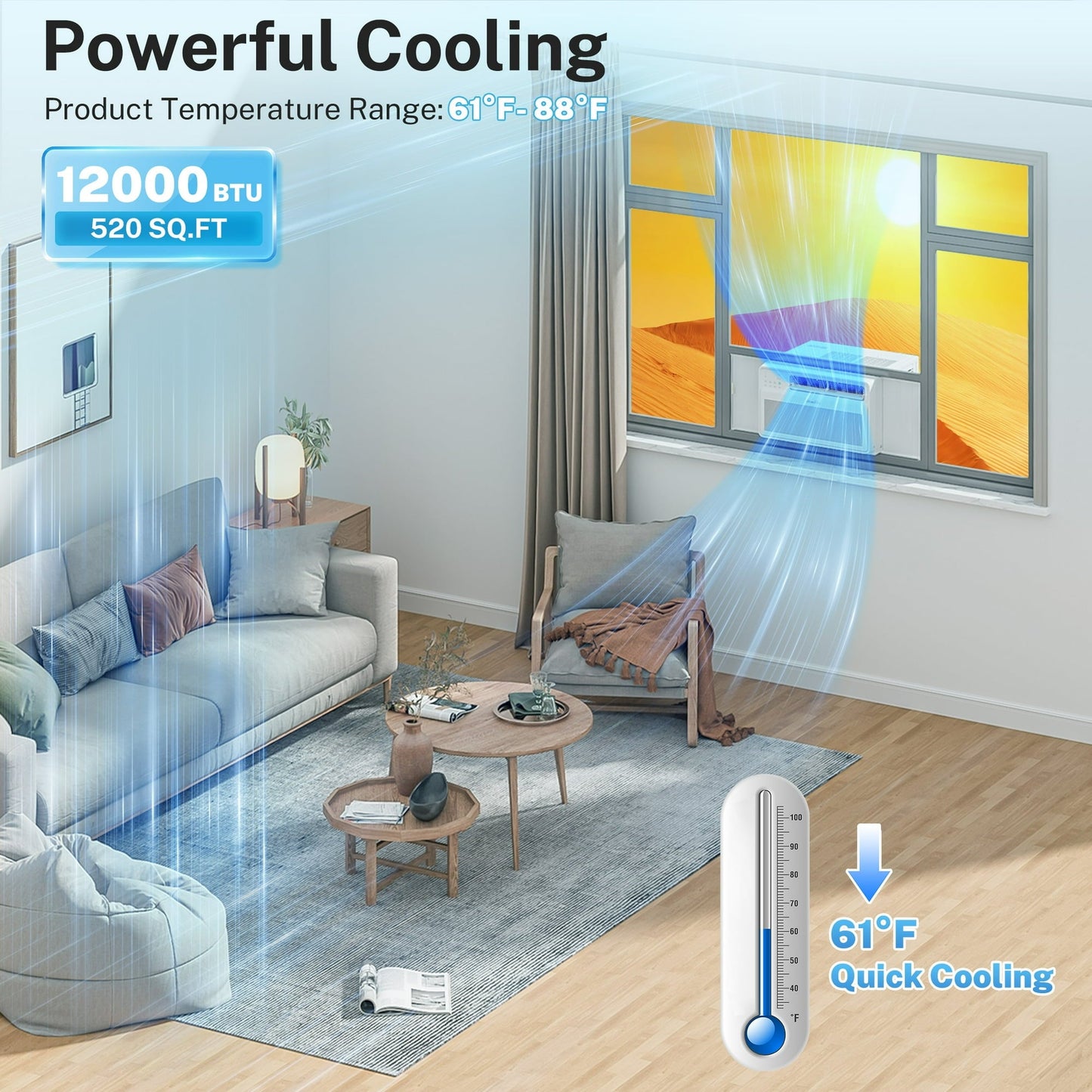UHOMEPRO 12000 BTU Window Air Conditioner, 15-CEER Energy Efficient Window Air Conditioners, 35% Energy Saving, 42dB Super Quiet, Smart Inverter AC Window Unit, Fast Cooling, Easy Install