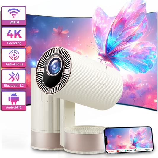 4K Projector with WiFi and Bluetooth, 3D Stereo Sound & Auto Keystone Video Projector, 600 ANSI Outdoor Movie Projector, 50% Zoom, MAX 220''Display