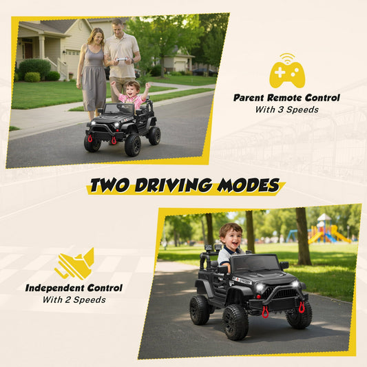 iRerts 24V Ride on Cars, Powered Ride on Truck Toys with Remote Control, Bluetooth, Music, USB/AUX Ports, LED Light, 4 Wheel Suspension, Kids Cars Electric Vehicles for Boys Girls Ages 3-6, Black