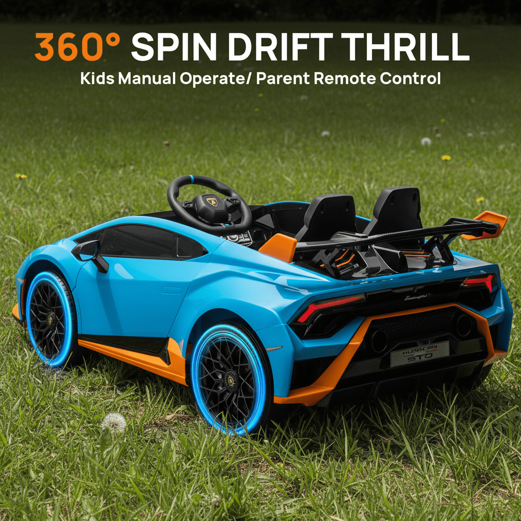 Hugrove 2-Seater Kids 24V Ride on Toys with Remote Control, Licensed Lamborghini Huracan Electric Ride on Car w/ Suspension, Gifts for Girl & Boy 3-8, Bluetooth Music, LED Lights, 4WD, Blue