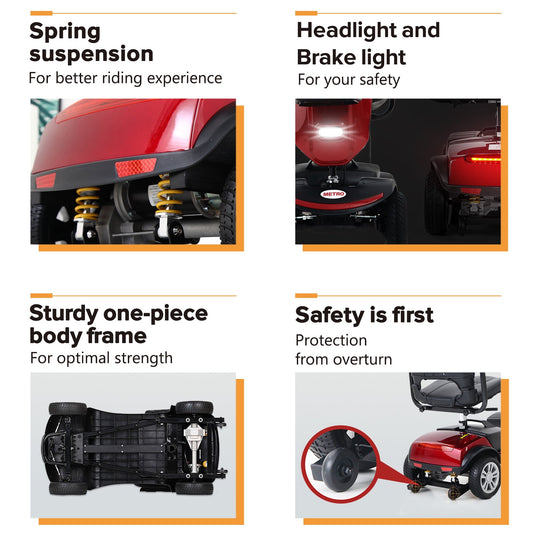 SEGMART Upgrade Mobility Scooter with Windshield, Travel Electric Wheelchair for Adults Senior, Outdoor Mobility Scooter with Cup Holders & USB Charging Port, 300 lbs, Red, SS462