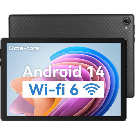 AEEZO Android 14 Tablet 10.1 inch Tablet, 8GB RAM + 64GB ROM (1TB TF), Octa-Core 2.0 GHz, WiFi 6, Bluetooth 5.0, Widevine L1, 5MP + 8MP, 5000mAh, Black