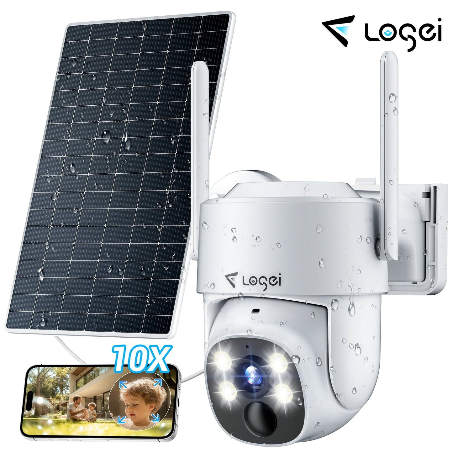 Losei 2K Solar Security Cameras Wireless Outdoor, 2.4Ghz WiFi Camera for Home Security with Spotlight, PIR Motion Detection,Siren, Color Night Vision, 2-Way Talk, IP66 Waterproof, Work with Alexa