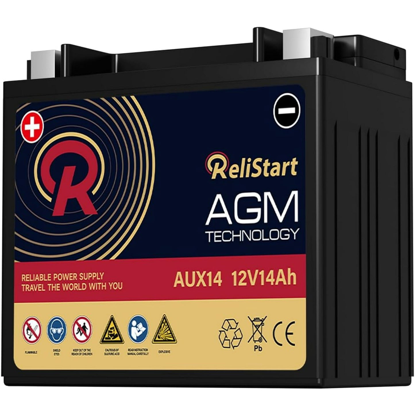 Relistart AUX14 Auxiliary Battery, 12V 14Ah AGM Battery, 200CCA, Rechargeable AGM Car Battery, Maintenance Free 36 Months Warranty
