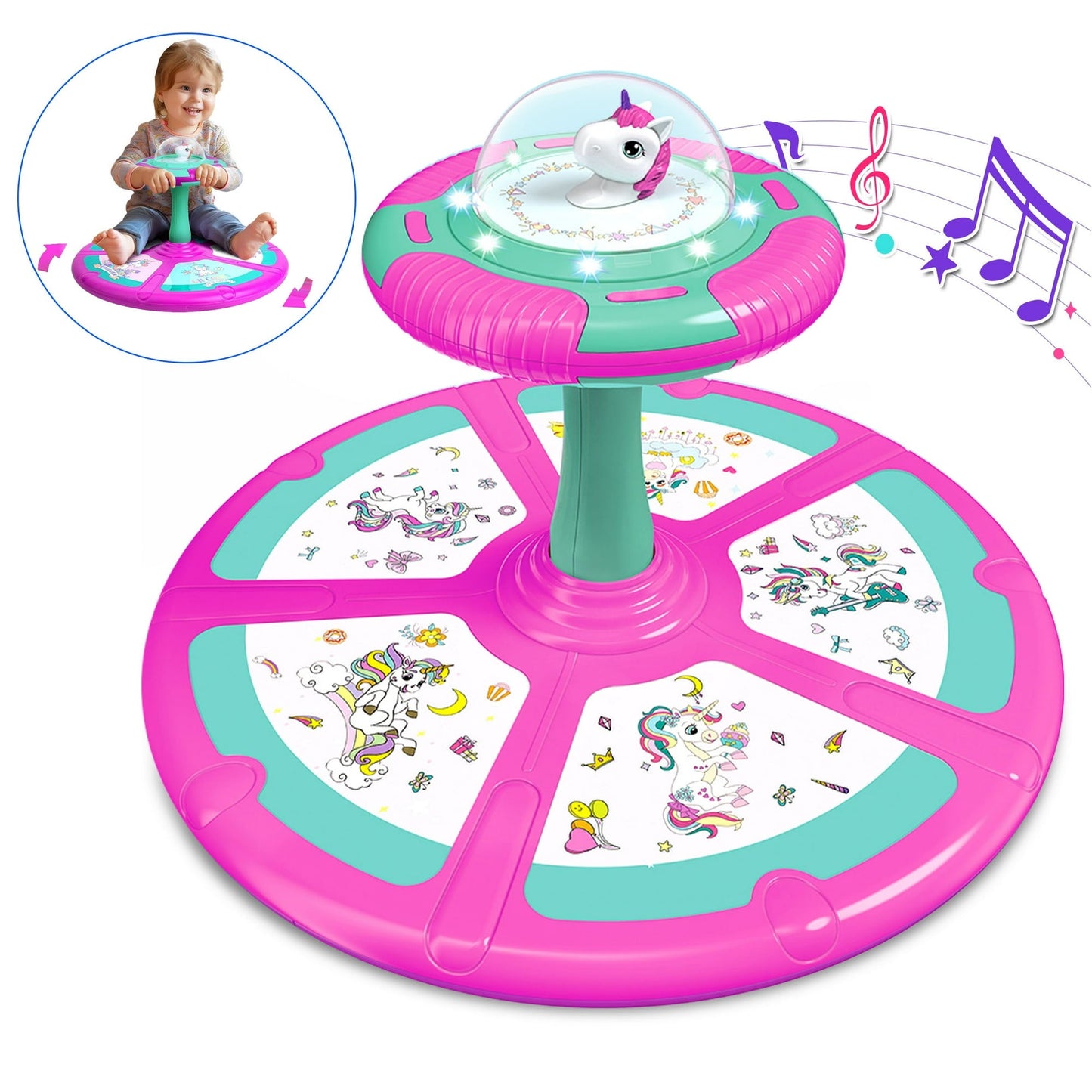 TPUFO Sit and Spin Toy for Toddlers Age 1 2 3 4 with LED & Music, 360° Spin Seat Kids Toy for Boys Girls Christmas Birthday Gift Ages over 18 Months