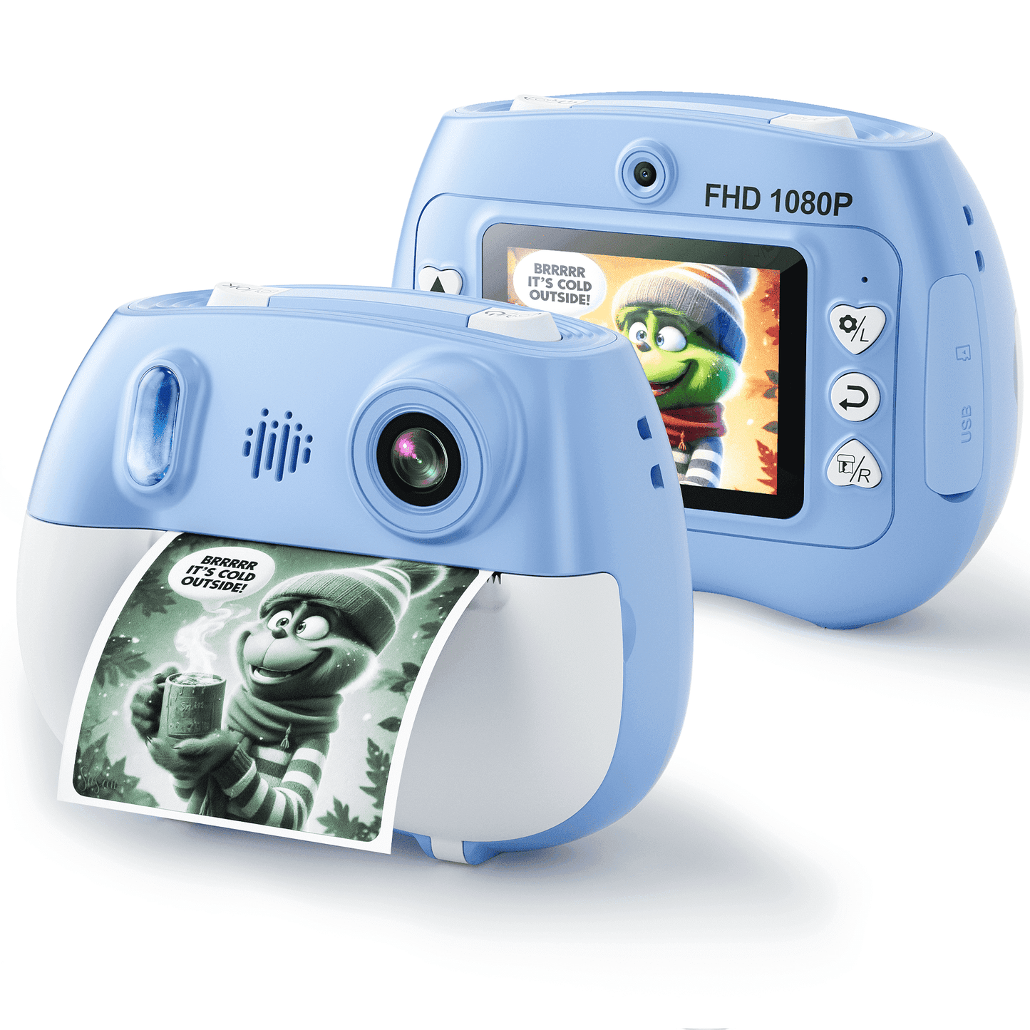 Losei Instant Camera, Front Rear Dual Selfie Kids Camera with 1080P HD Videos,2 Rolls Print Paper & 32G Card, Holiday Birthday Gifts for Kids Age 3-12(Blue)
