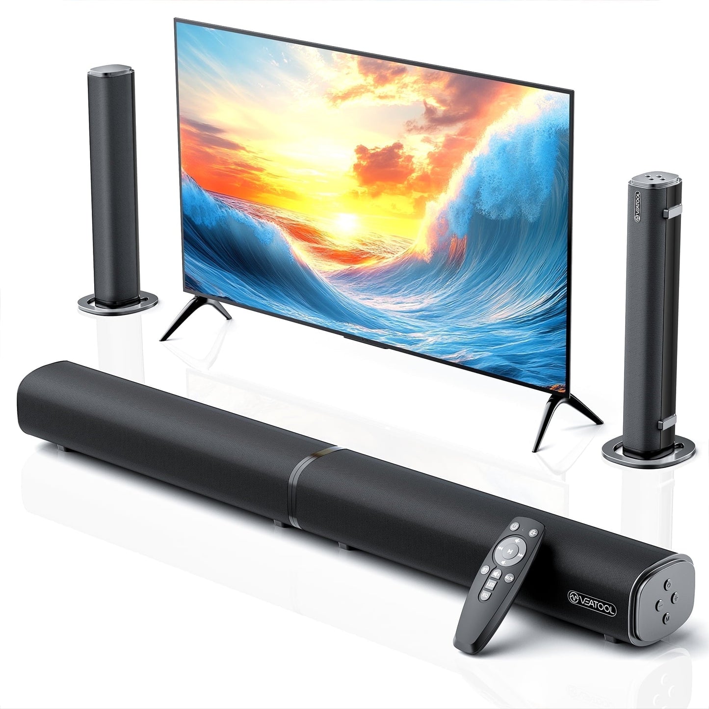 VEAT00L 2.2ch Sound Bar, 100W Bluetooth 5.0 Sound Bars for Smart TV, 3D Surround Sound System with Powerful Bass,Home Theater Speakers with USB/Optical/AUX, TV Speakers Soundbars with Split Design
