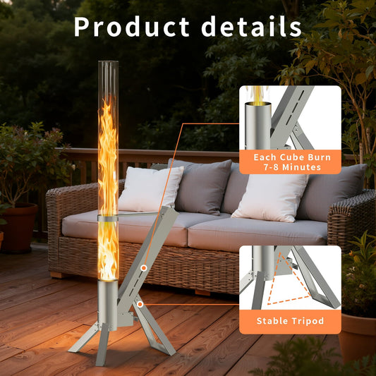 Enyopro 2 Piece Outdoor Patio Heater, Smokeless Patio Pellet Torch Heater, Portable 430 Stainless Steel w/ Observing Chamber, Ashtray, Eco-Friendly Wood Pellets Heater for Backyard, Patio, Camping
