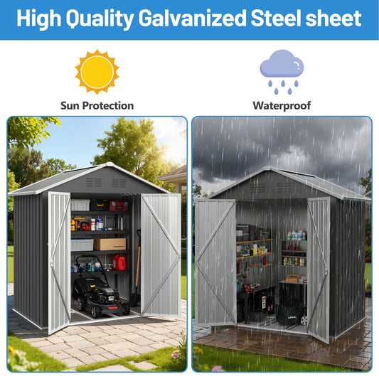 Outdoor Storage Sheds, syngar 6' x 4' Metal Storage Shed, Garden Shed with Lockable Doors, Tools Storage Shed for Backyard, Patio, Lawn, D9094