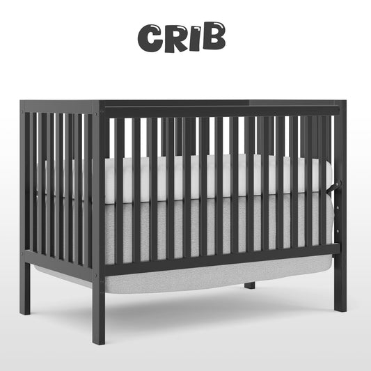CASEMIOL 5-In-1 Convertible Crib, New Zealand Pinewood Baby Bed,Baby Crib With 3 Height Adjustment, Non-Toxic Finish, Easy to Assemble, Black