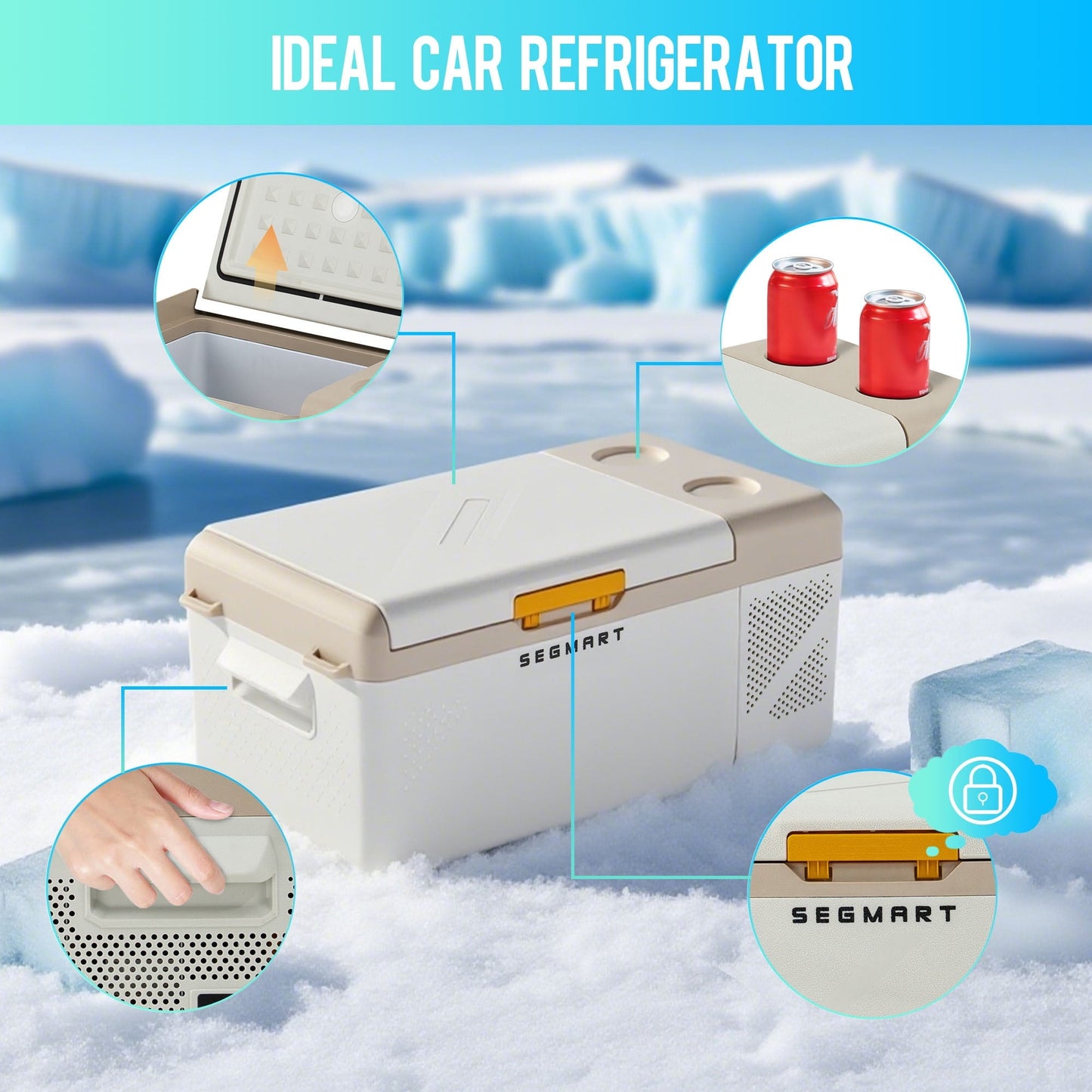 16.8QT Mini Fridge, Syngar Electric Cooler with 2 Plugs for Bedroom, Dorm & RV Use, Portable Car Refrigerator for Camping, 60W, 24V/110V, Ultra-Quiet, White