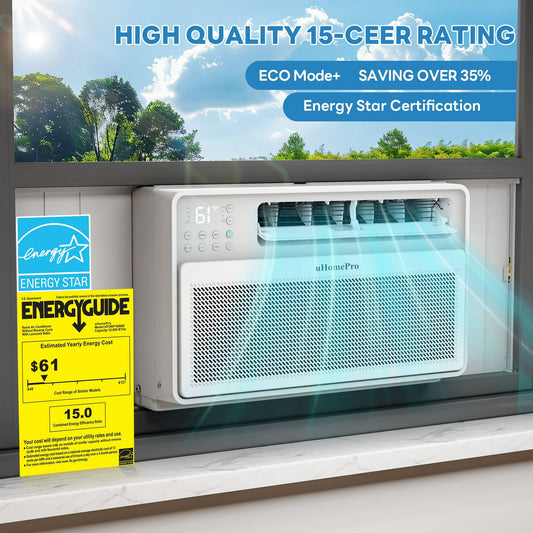 UHOMEPRO 12000 BTU Window Air Conditioner, 15-CEER Energy Efficient Window Air Conditioners, 35% Energy Saving, 42dB Super Quiet, Smart Inverter AC Window Unit, Fast Cooling, Easy Install