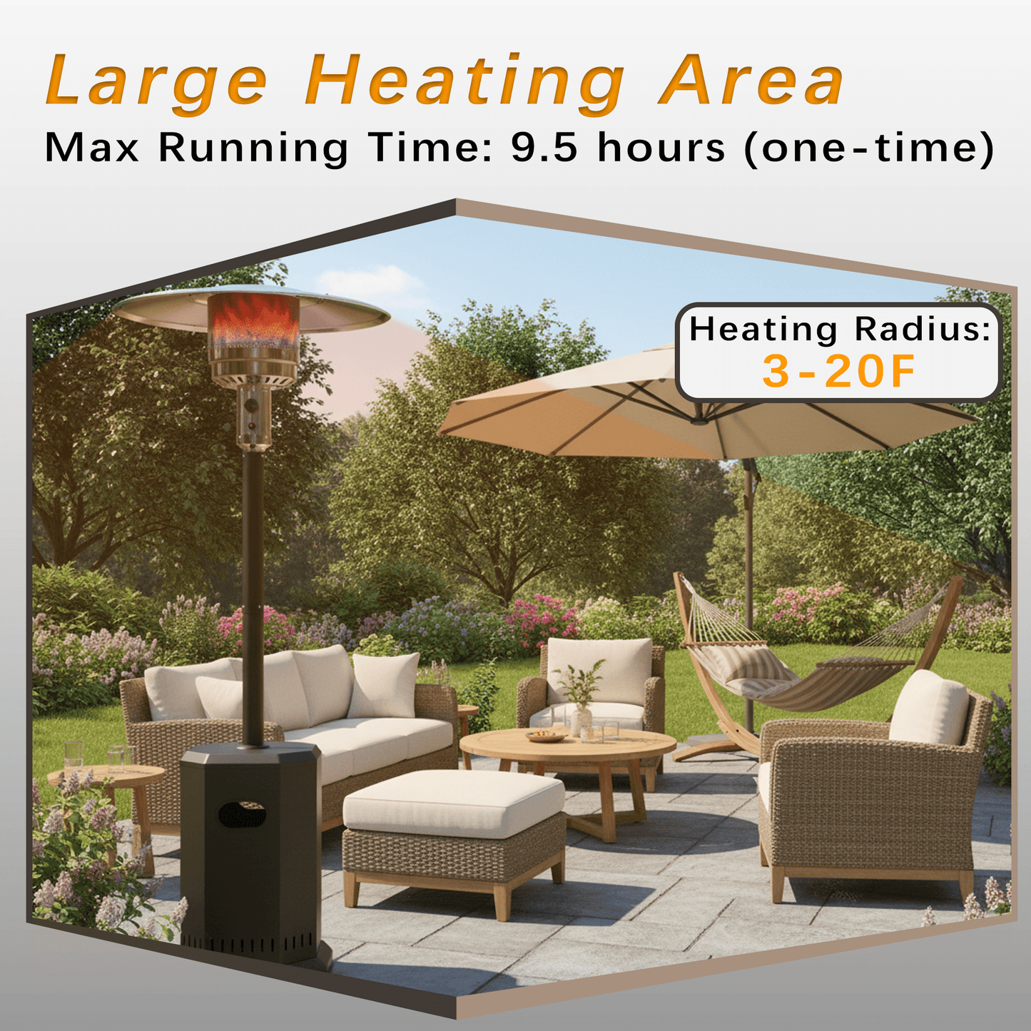 50000 BTU Propane Patio Heater with 20ft Heating Radius, Outdoor Heavy Duty Heater with Wheels & Adjustable Thermostat, Commercial & Residential Use, Freestanding Heater for Yard&Porch