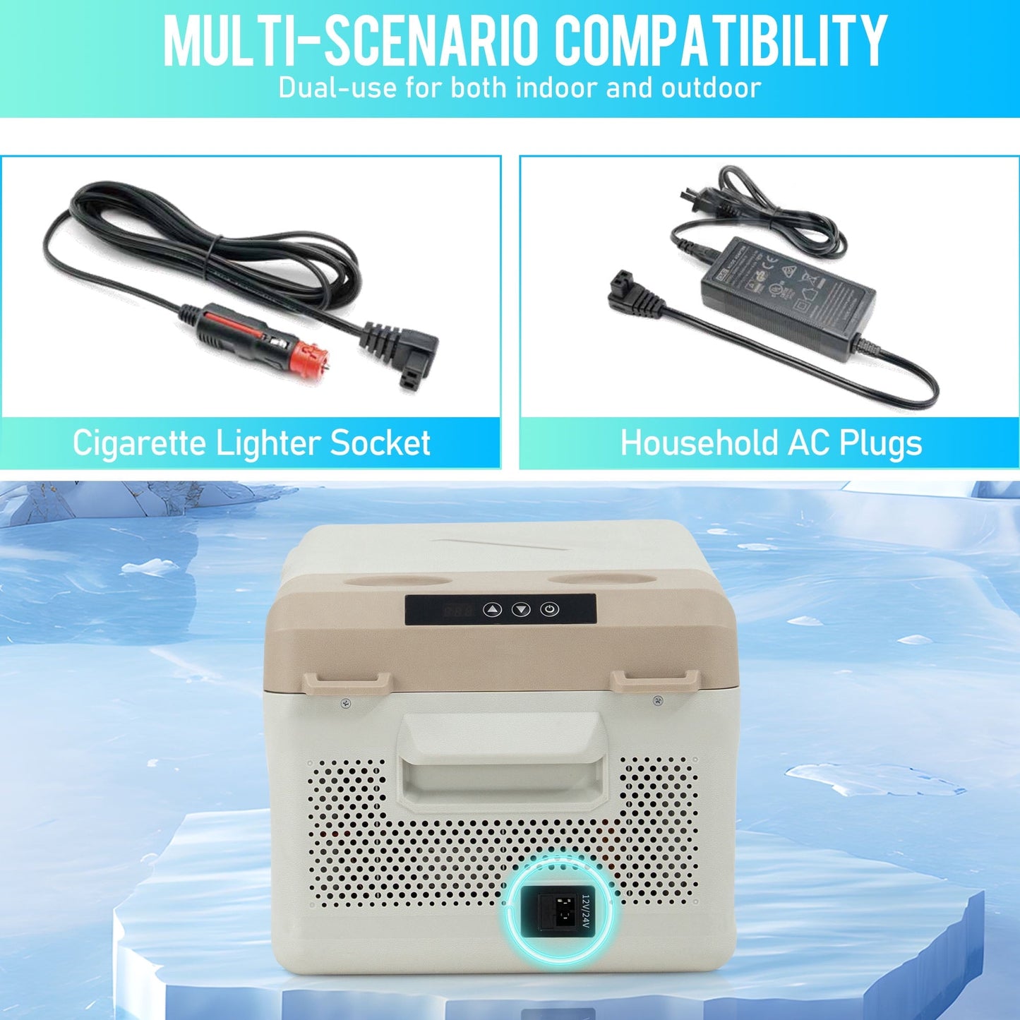 16.8QT Mini Fridge, Syngar Electric Cooler with 2 Plugs for Bedroom, Dorm & RV Use, Portable Car Refrigerator for Camping, 60W, 24V/110V, Ultra-Quiet, White