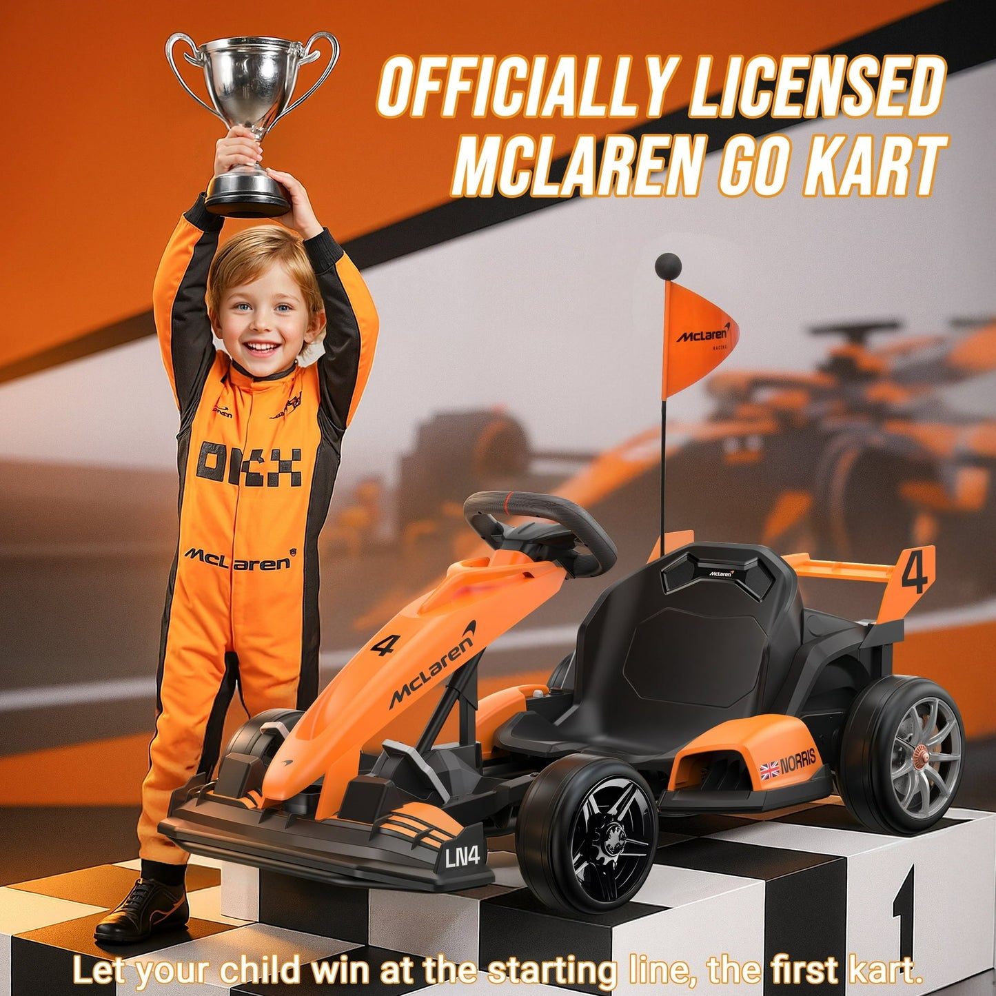 McLaren 36 Kids Electric Go Kart, 36V Powered Drift Racing Ride On Car Toy, 600W Dual Motor, 3-Level Adjustable Seat, Rear-Wheel Drive, 360° Spin Pedal Go Kart for Boys Girls Ages 6+