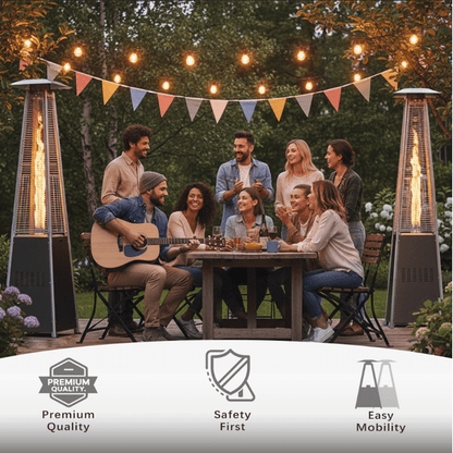 Enyopro Patio Heater, 48000 BTU Pyramid Propane Patio Heater, Glass Tube Outdoor Heater with Wheels, 5-Min Quick Heating for Patio, Backyard, Garden, Porch and Pool