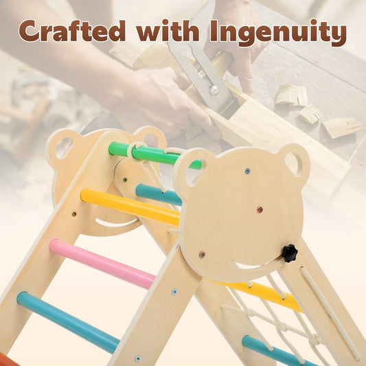 COCLUB Pikler Triangle Climbing Set, 7in1 Toddler Climbing Toys Indoor with Arch&Ramp&Ladder, Climbing Toys for Toddlers 1-3 Inside Gym - Rainbow