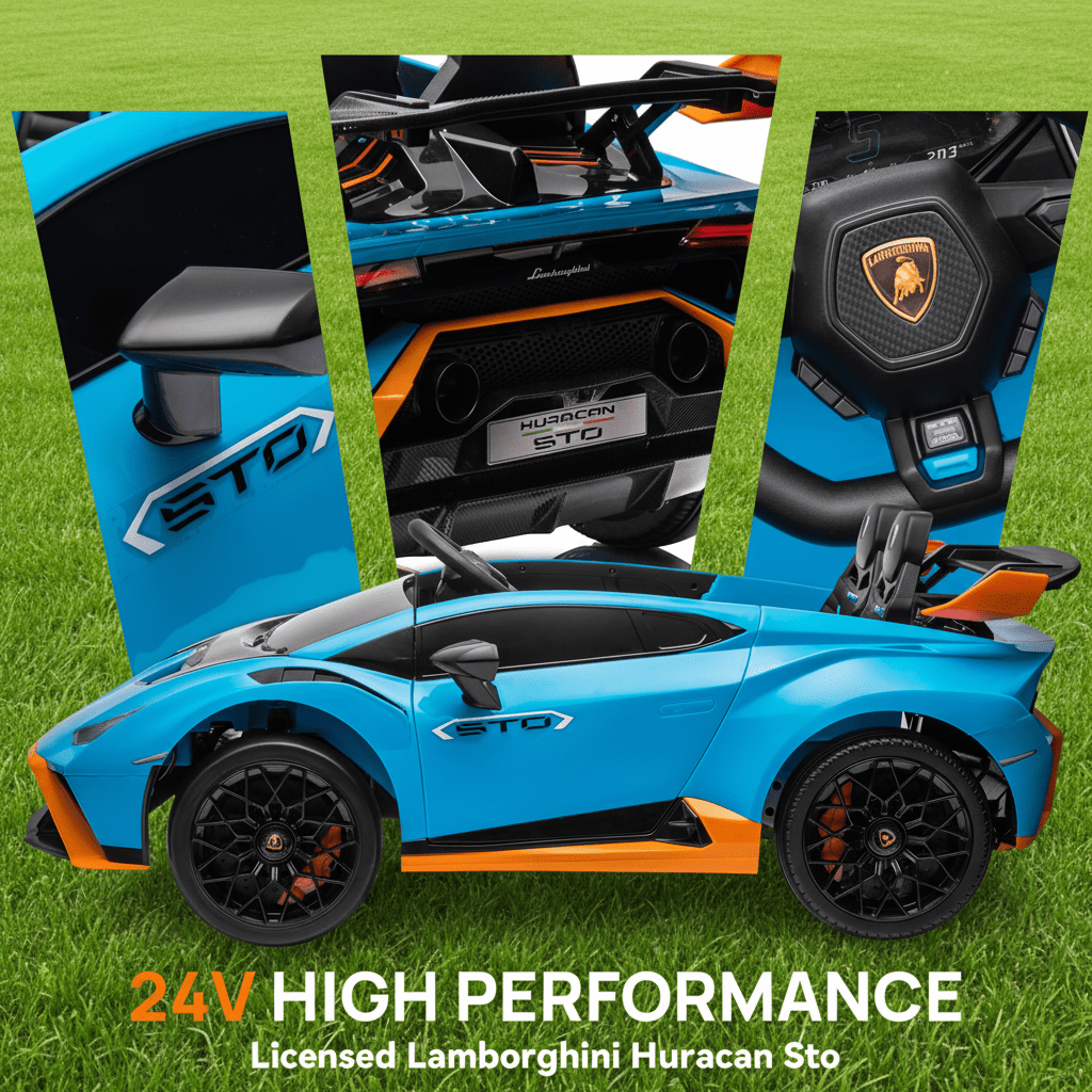 Hugrove 2-Seater Kids 24V Ride on Toys with Remote Control, Licensed Lamborghini Huracan Electric Ride on Car w/ Suspension, Gifts for Girl & Boy 3-8, Bluetooth Music, LED Lights, 4WD, Blue