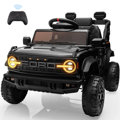 12V Ford Bronco Kids Ride on Cars with Parental Remote, Toddler Electric Ride on Toys Battery Powered with Soft Start, Kids Riding Toys with Headlights/Music/Bluetooth for Boys Girls Aged 3+, Black