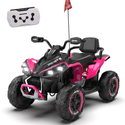 iRerts 24V Ride on ATV with Remote Control, Powered Ride on Toys Electric 4 Wheeler for Boys Girls Ages 3-12 Gifts, Kids Ride on Car Electric Vehicle with Pinktooth, Music, USB Port, LED Light, Pink