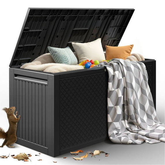 90 Gallon Outdoor Storage Box, Seizeen Resin Deck Box, Waterproof Large Patio Lockable Deck Box for Outside Cushions, Pool Accessories, Throw Pillows, Garden Tools, Gray