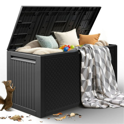 90 Gallon Outdoor Storage Box, Seizeen Resin Deck Box, Waterproof Large Patio Lockable Deck Box for Outside Cushions, Pool Accessories, Throw Pillows, Garden Tools, Gray