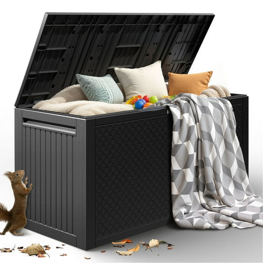 90 Gallon Outdoor Storage Box, Seizeen Resin Deck Box, Waterproof Large Patio Lockable Deck Box for Outside Cushions, Pool Accessories, Throw Pillows, Garden Tools, Gray