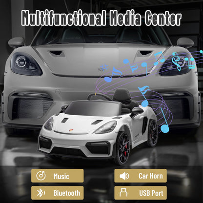 Porsche 718 Kids Ride On Toy, Electric Car for Toddlers with Remote Control, 4 Wheel Suspension, Bluetooth, Music, LED, Safety Belts, Kids Sports Ride on Car for Toddler 3-6 Yrs Boys Girls Gifts