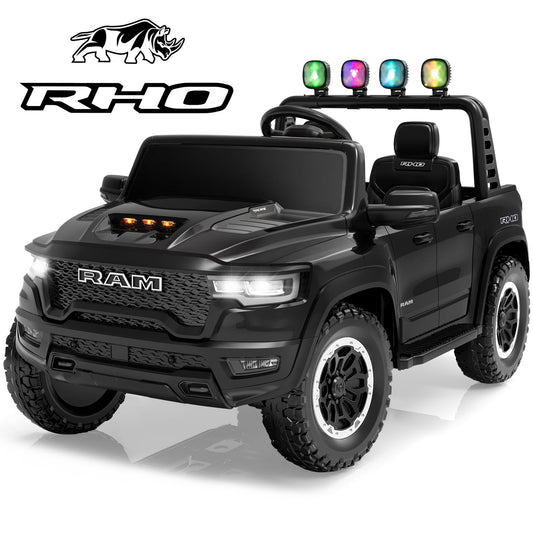 24V Ride On Car Toys with Remote Control, Licensed RAM 1500 Electric Car for Kids with 2 Seater, Power Ride On Truck with 4 Wheels Suspension, Bluetooth, MP3, Toddler Car for Boys Girls 3+, Black
