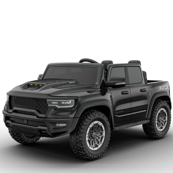 24V RAM 1500 Ride on Cars for Kids, 2 Seater Powered Ride on Truck with Remote Control, Electric Car for Boys Girls 3-8 w/Bluetooth/LED Headlights/Safety Belts, Black
