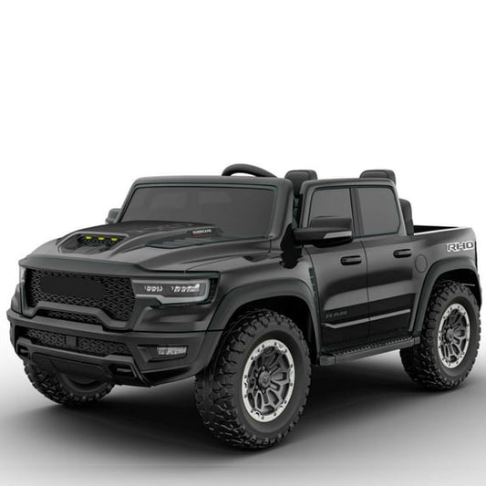 24V RAM 1500 Ride on Cars for Kids, 2 Seater Powered Ride on Truck with Remote Control, Electric Car for Boys Girls 3-8 w/Bluetooth/LED Headlights/Safety Belts, Black