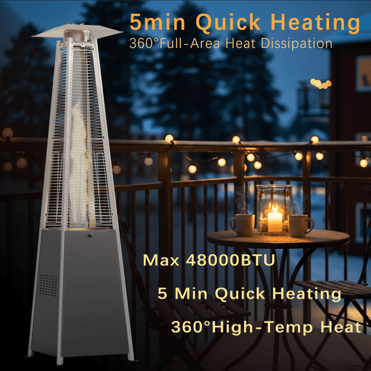 Enyopro Patio Heater, 48000 BTU Pyramid Propane Patio Heater, Glass Tube Outdoor Heater with Wheels, 5-Min Quick Heating for Patio, Backyard, Garden, Porch and Pool