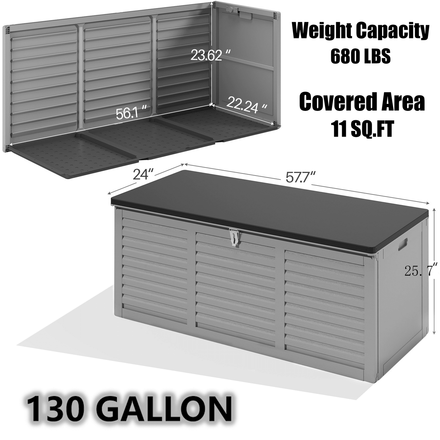 SYNGAR 130GAL Deck Box with 2 Handles & Metal Hydraulic, Large Resin Outdoor Storage Box, Gray
