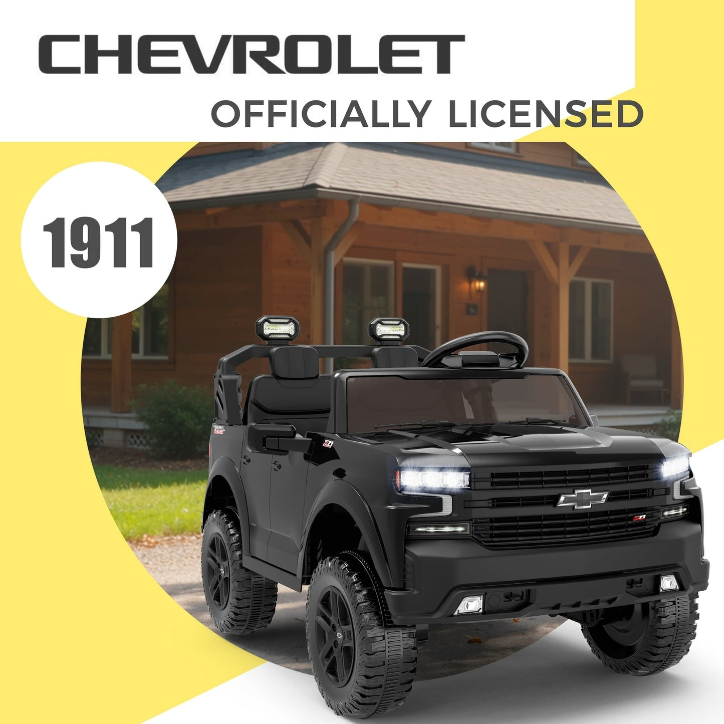 Chevrolet 24V Electric Ride on Car for Kids, 2 Seater Ride on Toys for Toddlers with Remote Control, Battery Powered Car with Bluetooth LED Light, Gift for Boys Girls 3-8, Black