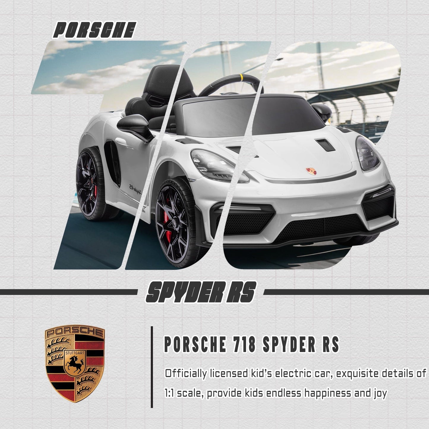 Porsche 718 Kids Ride On Toy, Electric Car for Toddlers with Remote Control, 4 Wheel Suspension, Bluetooth, Music, LED, Safety Belts, Kids Sports Ride on Car for Toddler 3-6 Yrs Boys Girls Gifts