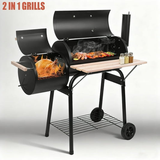 Seizeen Charcoal Grill with Thermometer & Large Cooking Space, Smoker Grill, BBQ Grills for Camping & Picnic, Iron, black