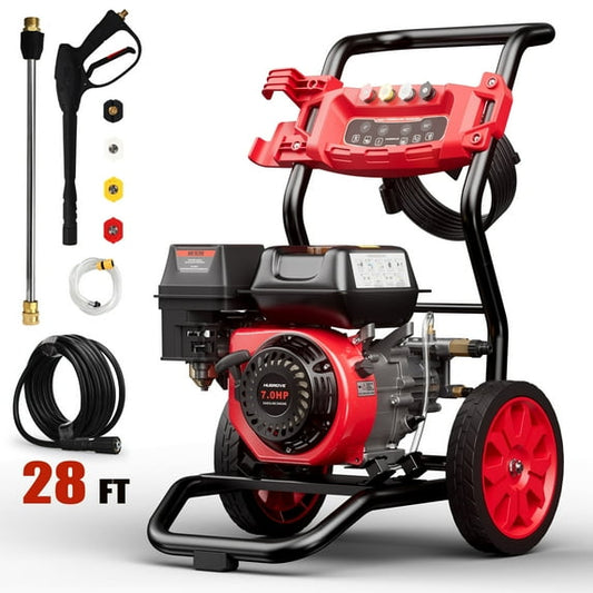 3500PSI Pressure Washer with 4 Nozzle, Portable Gas Pressure Washer for Patios, Cars, Fences, Driveways, 2.6GPM High-Power Washer with 28' High-Pressure Hose, Red & Black