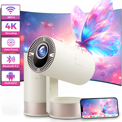 4K Projector with WiFi and Bluetooth, 3D Stereo Sound & Auto Keystone Video Projector, 600 ANSI Outdoor Movie Projector, 50% Zoom, MAX 220''Display