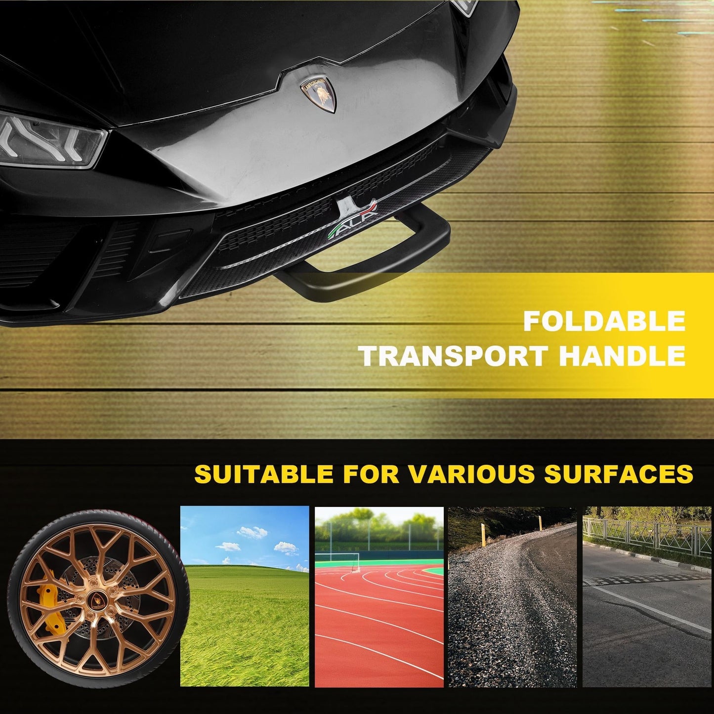 Lamborghini Huracan 24V Powered Ride on Car 2 Seat, 4WD Electric Cars for Kids with Remote Control, Suspension, LED Light, Music, Bluetooth, Children Ride on Toy for 3-8 Years Boys Girls, Black