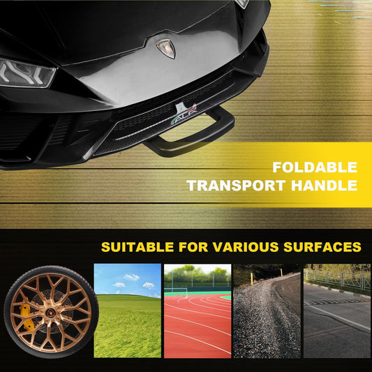 Lamborghini Huracan 24V Powered Ride on Car 2 Seat, 4WD Electric Cars for Kids with Remote Control, Suspension, LED Light, Music, Bluetooth, Children Ride on Toy for 3-8 Years Boys Girls, Black