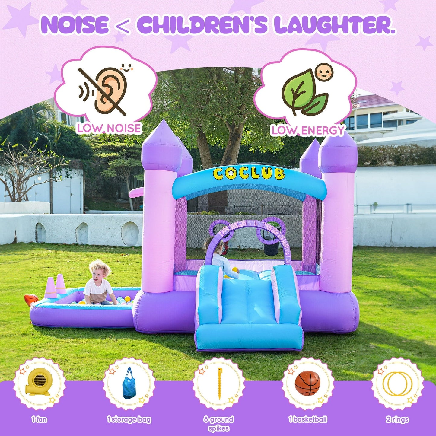 COCLUB Inflatable Bounce House for Kids Outdoor & Indoor, Toddler Bouncy Castle with Slide, Blower, Ball Pit - 6-in-1 Jumping Toy for Ages 2-5 (154x113x90”)