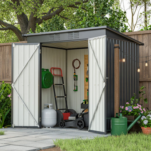 6 x 4 ft Outdoor Storage Shed with Floor Frame, Storage Sheds for Outside with Lockable Door, All Weather Garden Tool Shed with Air Vent for House Backyard Patio Lawn, Black