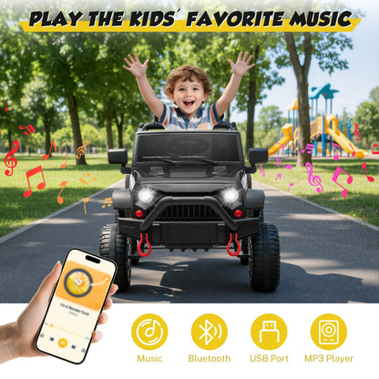 iRerts 24V Ride on Cars, Powered Ride on Truck Toys with Remote Control, Bluetooth, Music, USB/AUX Ports, LED Light, 4 Wheel Suspension, Kids Cars Electric Vehicles for Boys Girls Ages 3-6, Black