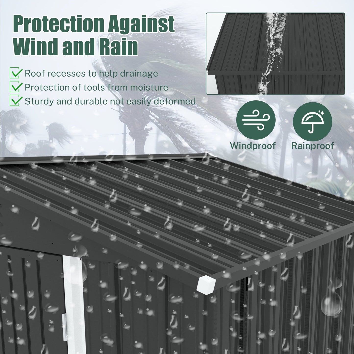 8' x 6' Outdoor Metal Storage Shed, Tools Storage Shed, Galvanized Steel Garden Shed with Lockable Doors, Outdoor Storage Shed for Backyard, Patio, Lawn, Dark Gray