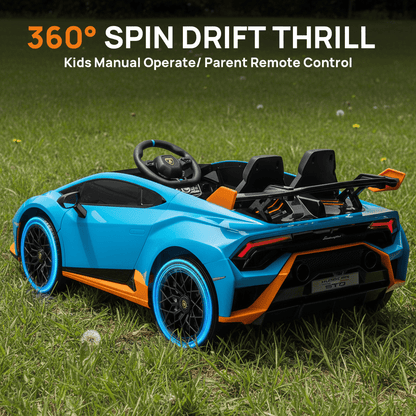 Hugrove 2-Seater Kids 24V Ride on Toys with Remote Control, Licensed Lamborghini Huracan Electric Ride on Car w/ Suspension, Gifts for Girl & Boy 3-8, Bluetooth Music, LED Lights, 4WD, Blue