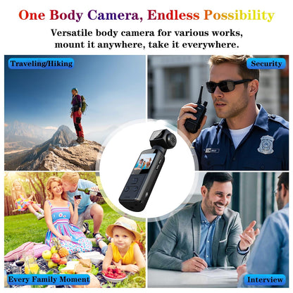 MARVUE 4K Body Camera with External Microphone, 270° Rotatable Mini Video & Audio Pocket Camera Ideal for Outdoor, Bike, Travel, 32GB Included
