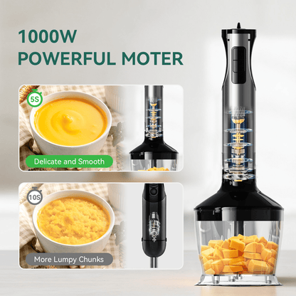LINKChef 1000W 20-Speed Immersion Blender, 5-in-1 Hand Stick Blender with Variable Speed