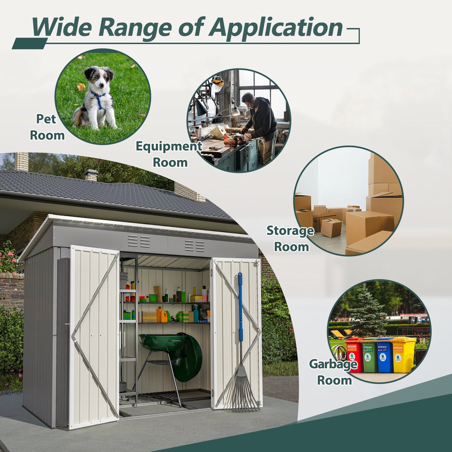 SYNGAR 8' x 4' Outdoor Metal Storage Shed, Tools Storage Shed, Galvanized Steel Garden Shed with Lockable Doors, Outdoor Storage Shed for Backyard, Patio, Lawn,
